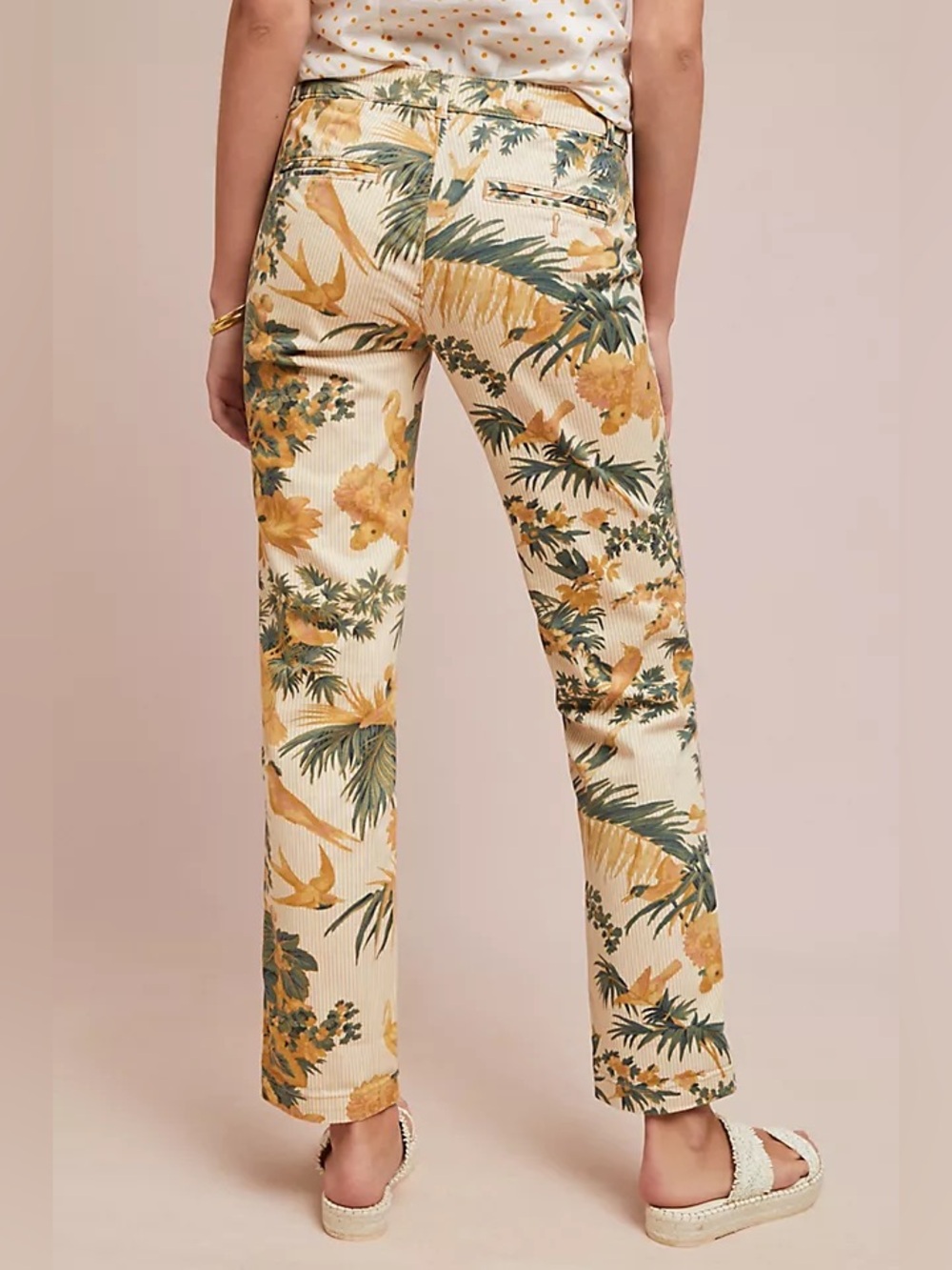 By Anthropologie relaxed bird print chino trousers sz 29 - Picture 3 of 13
